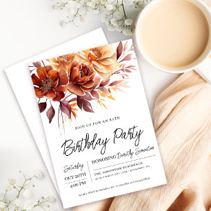 Terracotta Orange Fall Blume 80. Geburtstag Einladung
