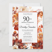 Terracotta Orange Fall Blume 90. Geburtstag Einladung (Vorderseite)