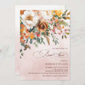 Terracotta Orange Floral Fall Bridal Shower Einladung (Vorne/Hinten)