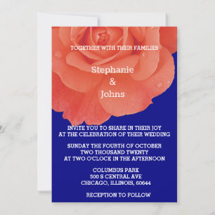 Terracotta Orange Floral Navy Blue Boho Hochzeit Einladung