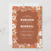Terracotta Orange Groovy Retro Wildblume Hochzeit Einladung (Vorderseite)