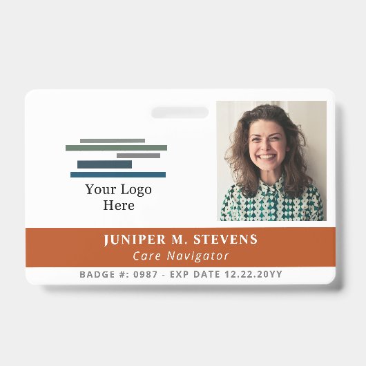 Terracotta Orange Logo & Foto Mitarbeiter ID Ausweis (Vorderseite)