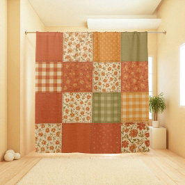 Terracotta Orange Patchwork Quilt Rustikales Bauer Duschvorhang