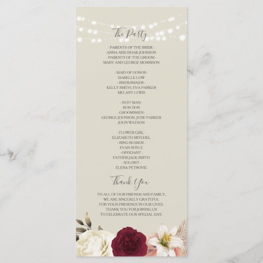 Terracotta Orange Wedding Program Programm (Rückseite)