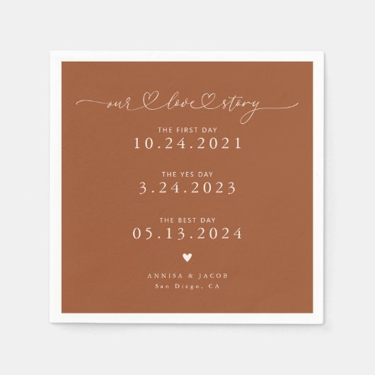Terracotta Our Liebe Story Script Hearts Wedding Serviette (Vorderseite)