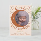 Terracotta Over the Moon Foto Geburtserklärung Einladung (Stehend Vorderseite)
