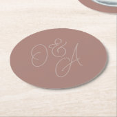 Terracotta | Oversified Script Monogram Wedding Runder Pappuntersetzer (Angewinkelt)