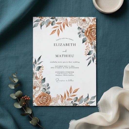 Terracotta Painterly Floral Wedding Einladung