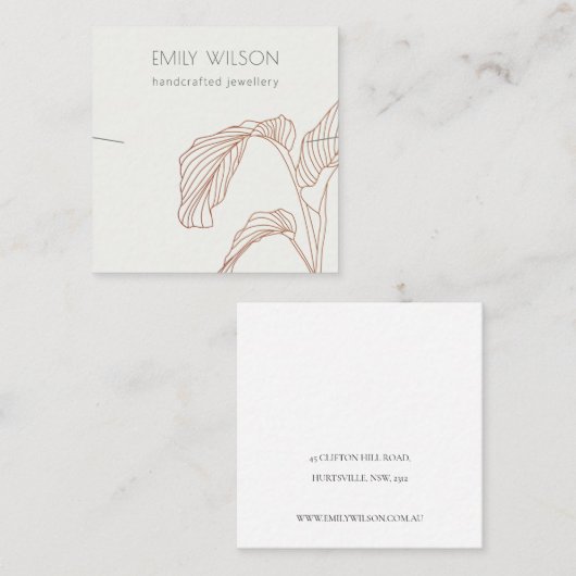 Terracotta Palm Blätter Sketch Necklace Display Quadratische Visitenkarte (Vorne/Hinten)