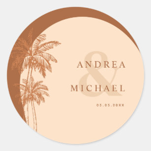 Terracotta Palm Trees & Ampersand Namen Wedding Runder Aufkleber