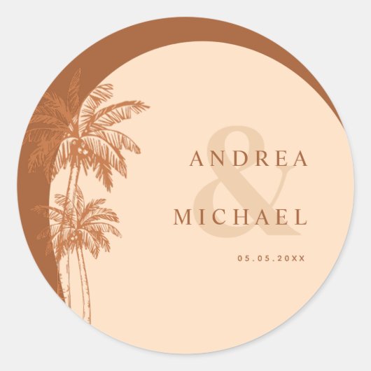 Terracotta Palm Trees & Ampersand Namen Wedding Runder Aufkleber