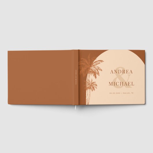 Terracotta Palm Trees & Ampersand Strand Hochzeit Gästebuch (Voll)
