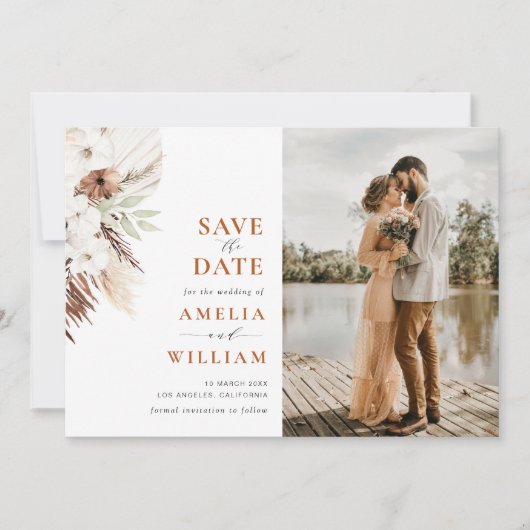 Terracotta pampas Blumenzwiebeltraum Sichern Sie d Save The Date (Vorderseite)