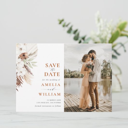 Terracotta pampas Blumenzwiebeltraum Sichern Sie d Save The Date (Stehend Vorderseite)