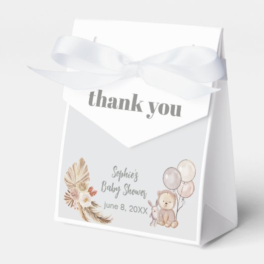 Terracotta Pampas Boho Niedlich Bear Baby Dusche Geschenkschachtel (Vorderseite)