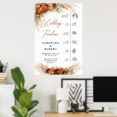 Terracotta pampas burgundy Blume Hochzeit Timeline Poster (Heimbüro)