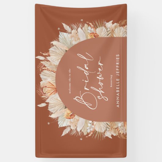 Terracotta pampas gras Modernes Brautparty Banner (Vertikal)