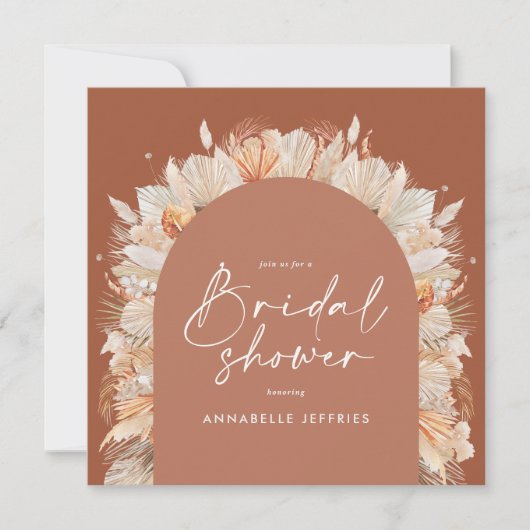 Terracotta pampas gras Modernes Brautparty Chic Einladung (Vorderseite)