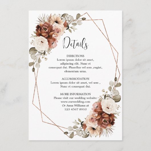 Terracotta Pampas Gras Rustikale geometrische Deta Begleitkarte (Vorderseite)