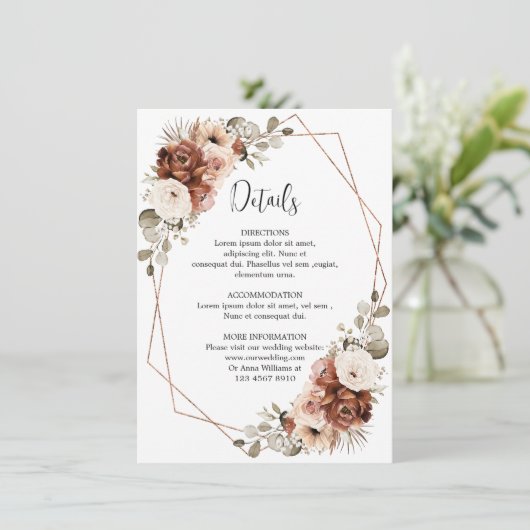 Terracotta Pampas Gras Rustikale geometrische Deta Begleitkarte (Stehend Vorderseite)