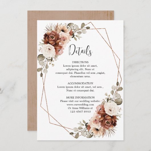 Terracotta Pampas Gras Rustikale geometrische Deta Begleitkarte (Vorne/Hinten)