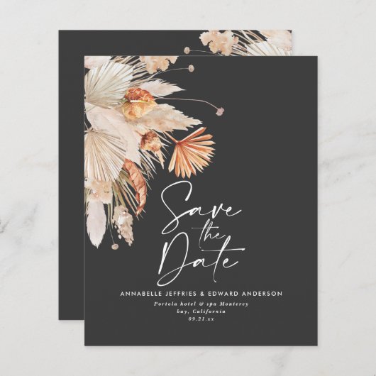 Terracotta-Pampas-Gras Save the Date (Vorne/Hinten)