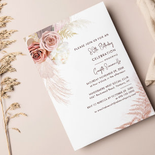 Terracotta Pampas Grass 80. Geburtstagsparty Einladung