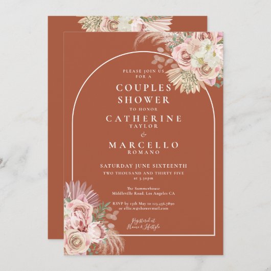 Terracotta Pampas Grass Arch Blumenkolonne Dusche Einladung (Vorne/Hinten)