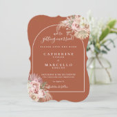 Terracotta Pampas Grass Boho Arch Wedding Save The Date (Stehend Vorderseite)