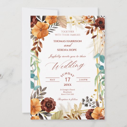 Terracotta Pampas Grass Boho Rust Wedding Einladung (Vorderseite)