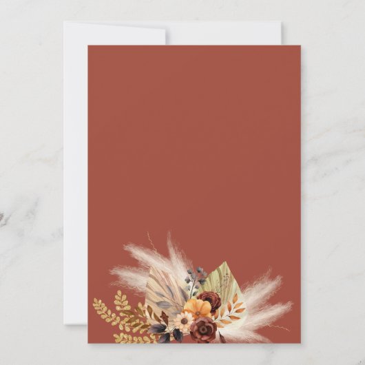 Terracotta Pampas Grass Boho Rust Wedding Einladung (Rückseite)