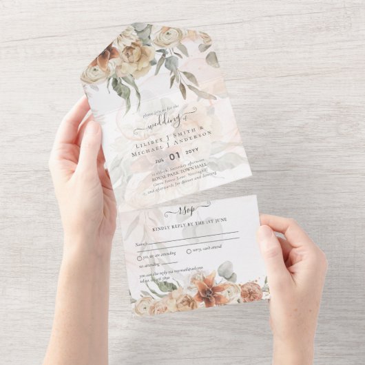 Terracotta Pampas Grass BOHO Wedding All In One Einladung (Abreißen)