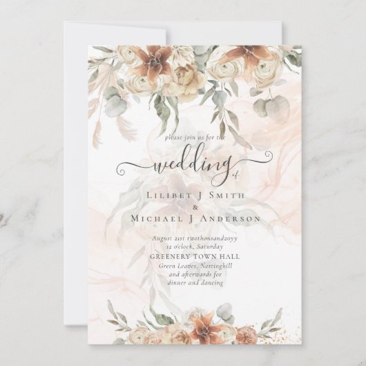 Terracotta Pampas Grass BOHO Wedding Einladung (Vorderseite)