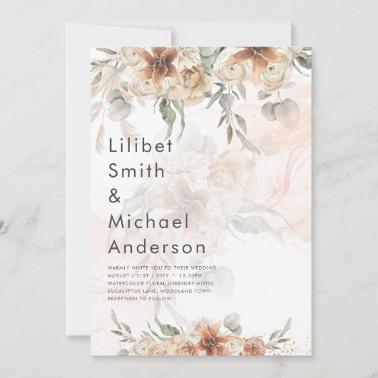 Terracotta Pampas Grass BOHO Wedding Einladung (Vorderseite)