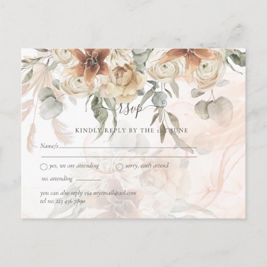 Terracotta Pampas Grass BOHO Wedding Postkarte (Vorderseite)