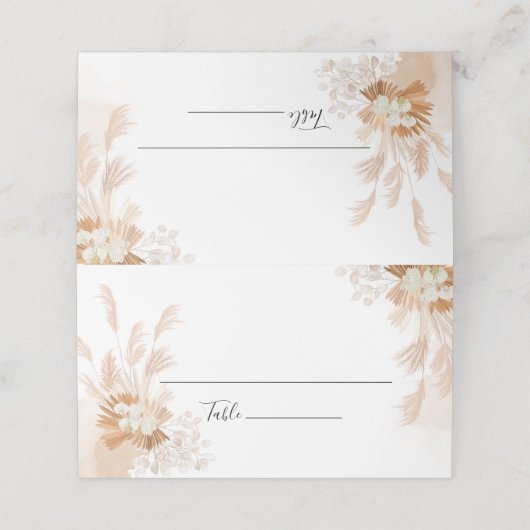 Terracotta Pampas Grass Botanische Hochzeit Platzkarte (Außenseite Aufgefaltet)