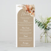 Terracotta pampas grass brass orange Boho Arch Menükarte (Stehend Vorderseite)