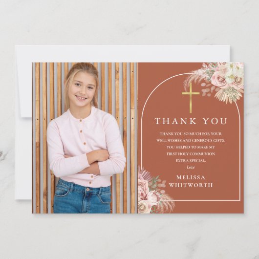 Terracotta Pampas Grass Foto Dankeskarte (Vorderseite)