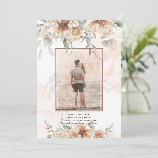 Terracotta Pampas Grass FOTO Wedding Rett Dates S Save The Date (Stehend Vorderseite)