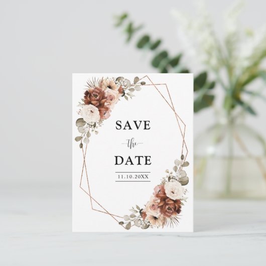 Terracotta Pampas Grass Geometrie Save the Date Postkarte (Stehend Vorderseite)