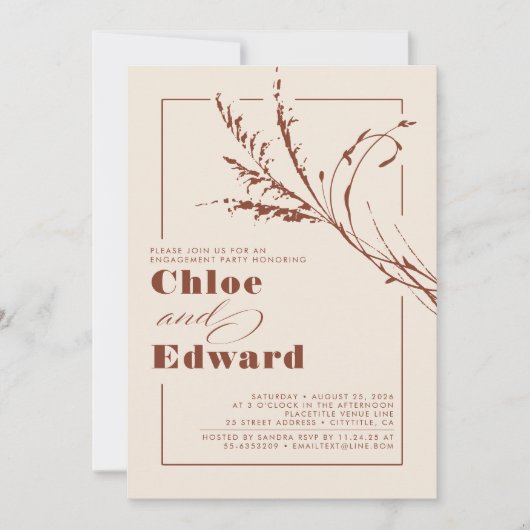 Terracotta Pampas Grass Modern Engagement Party Einladung (Vorderseite)