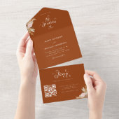 Terracotta Pampas Grass & Retro Boho Typografie All In One Einladung (Abreißen)