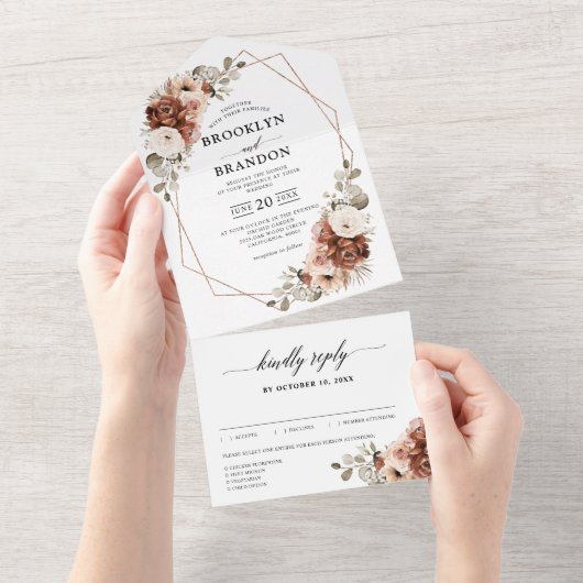 Terracotta Pampas Grass Rustikale geometrische Hoc All In One Einladung (Abreißen)