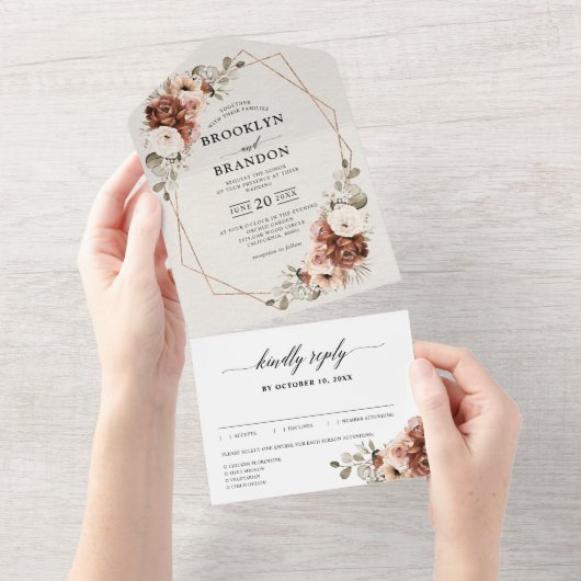 Terracotta Pampas Grass Rustikale geometrische Hoc All In One Einladung (Abreißen)