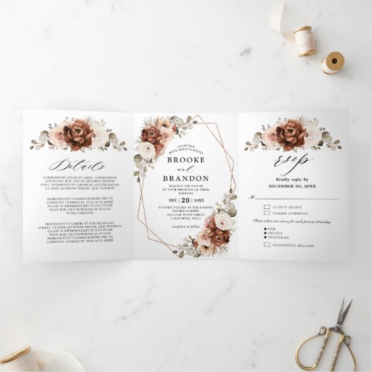 Terracotta Pampas Grass Rustikale geometrische Hoc Dreifach-gefaltete Programmkarte (Innenseite)