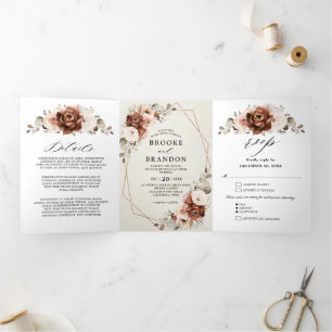 Terracotta Pampas Grass Rustikale geometrische Hoc Dreifach-gefaltete Programmkarte