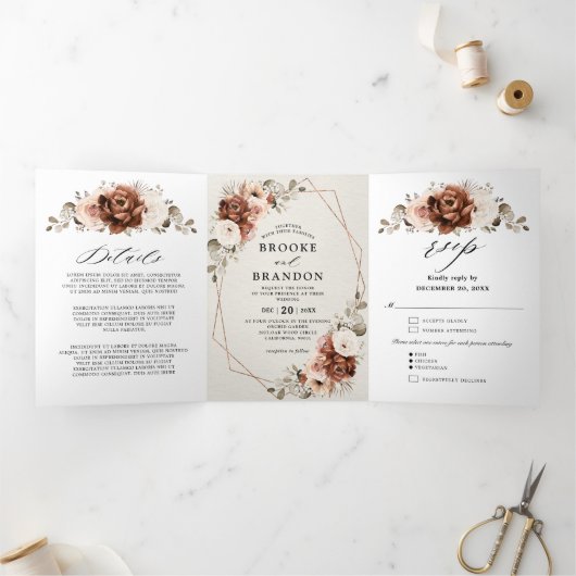 Terracotta Pampas Grass Rustikale geometrische Hoc Dreifach-gefaltete Programmkarte (Innenseite)