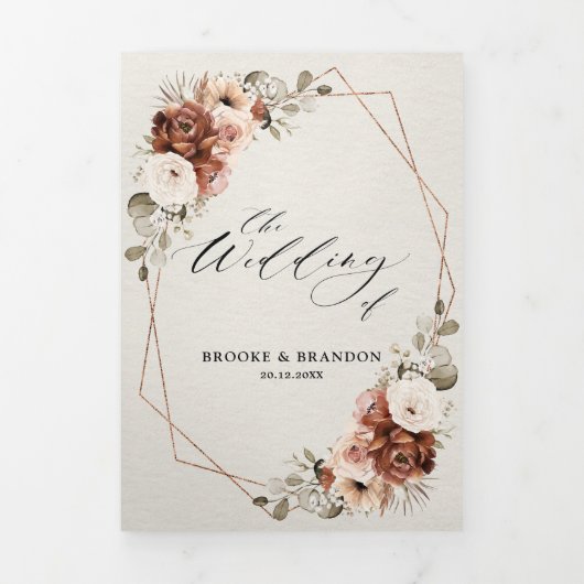 Terracotta Pampas Grass Rustikale geometrische Hoc Dreifach-gefaltete Programmkarte (Cover)