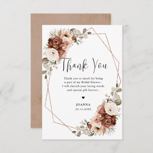 Terracotta Pampas Grass Rustikales Brautparty Dankeskarte (Vorne/Hinten)