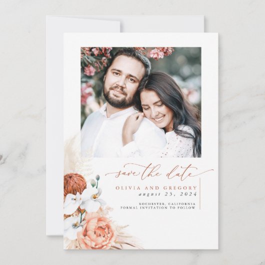 Terracotta Pampas Grass Save the Date Foto (Vorderseite)